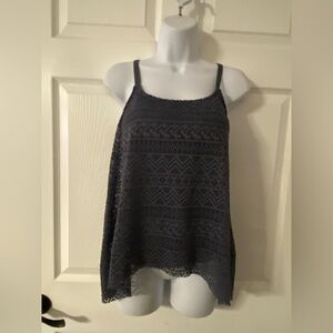 Dark Gray Asymmetrical Laced Overlay Swim Tankini
